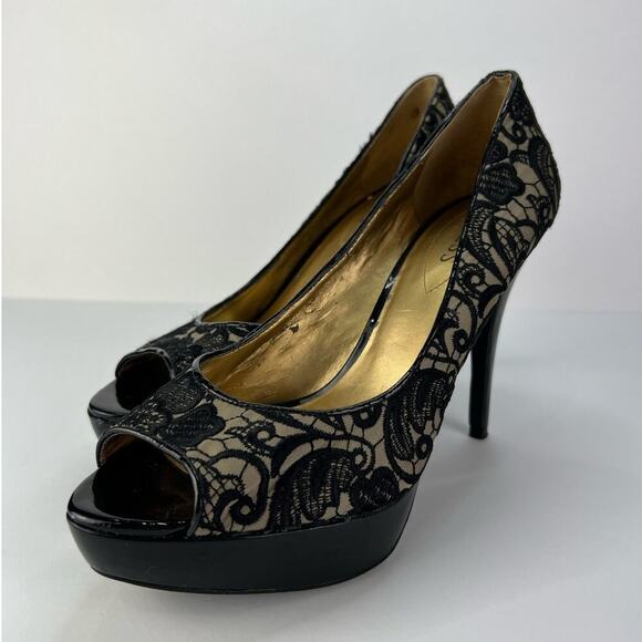 Guess Size 10 Black Sexy Sheer Lace Peep Toe platform High Heels - Picture 2 of 6